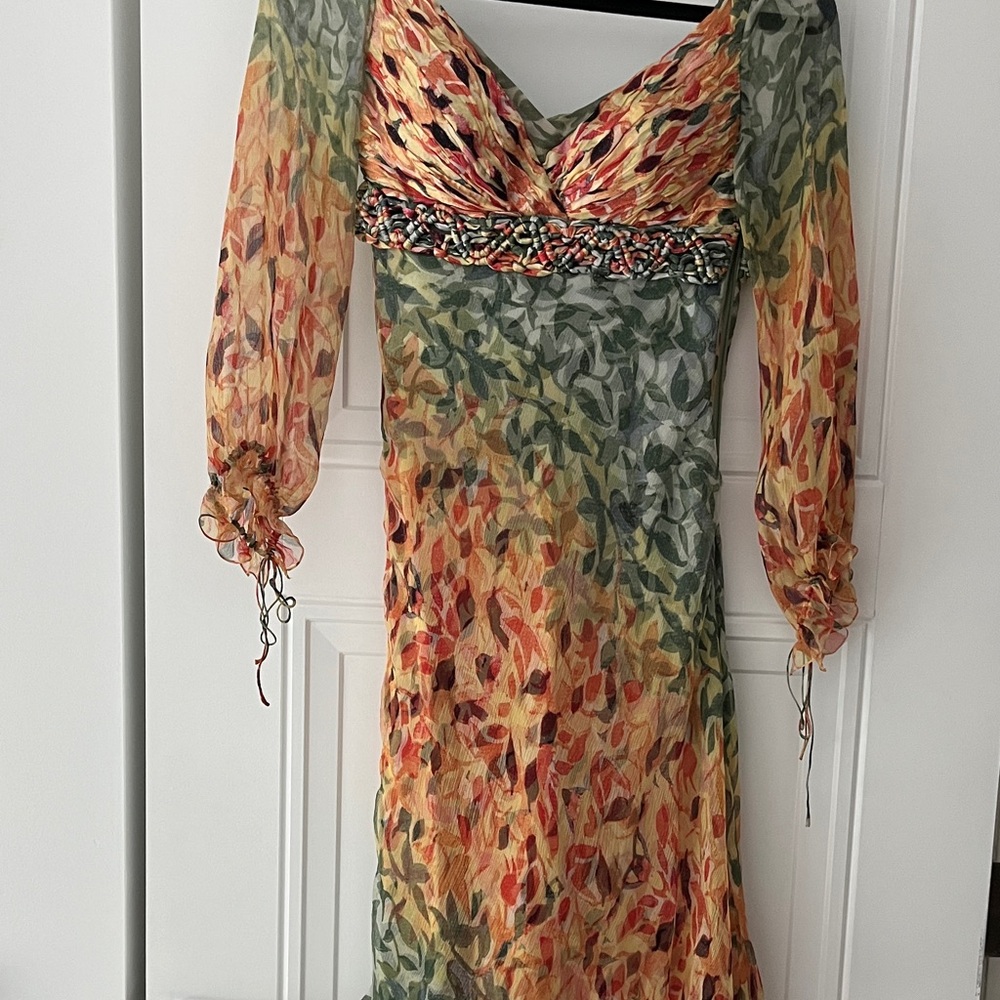 Carlos Miele Design Silk Vibrant Multicolor Long Sleeve Dress.